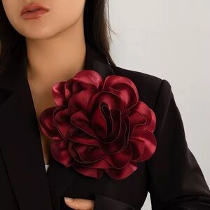 Elegant Burgundy Flower Brooch Pin - Women's Accessory